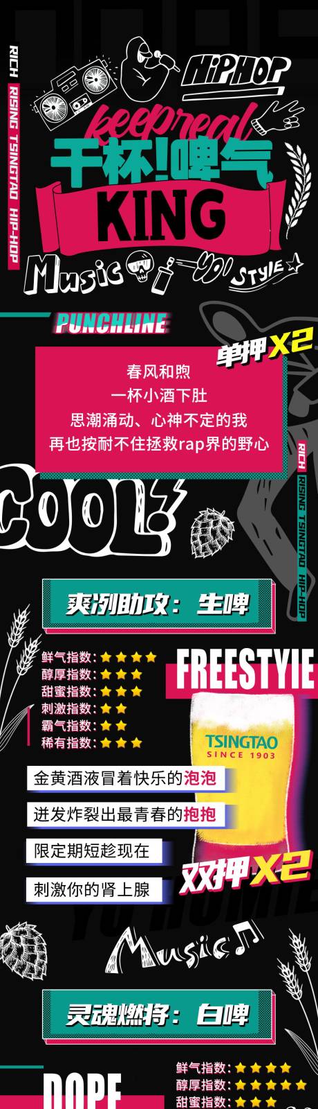 源文件下载【潮流嘻哈啤酒长图海报】编号：85700003693265547