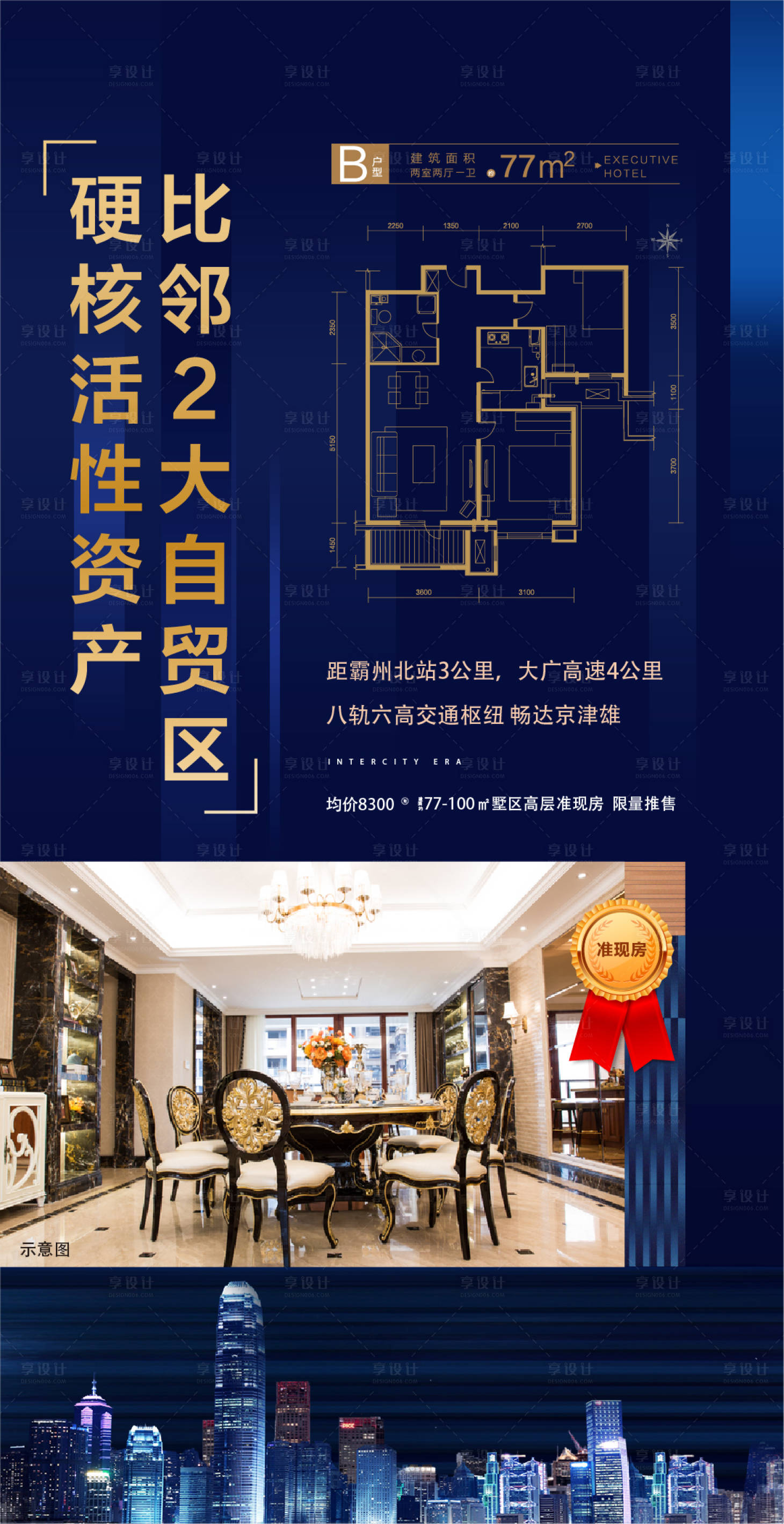 源文件下載【享設計】搜索編號：42160003840346409【房地產藍金戶型海報】