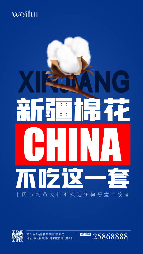 简约蓝色大气新疆棉花不吃这一套海报-源文件