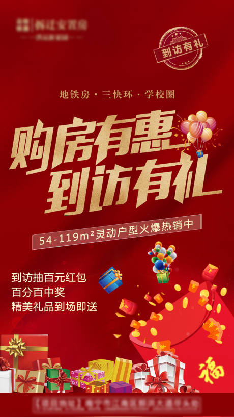 源文件下载【地产到访抽红包海报】编号：47080004103993679