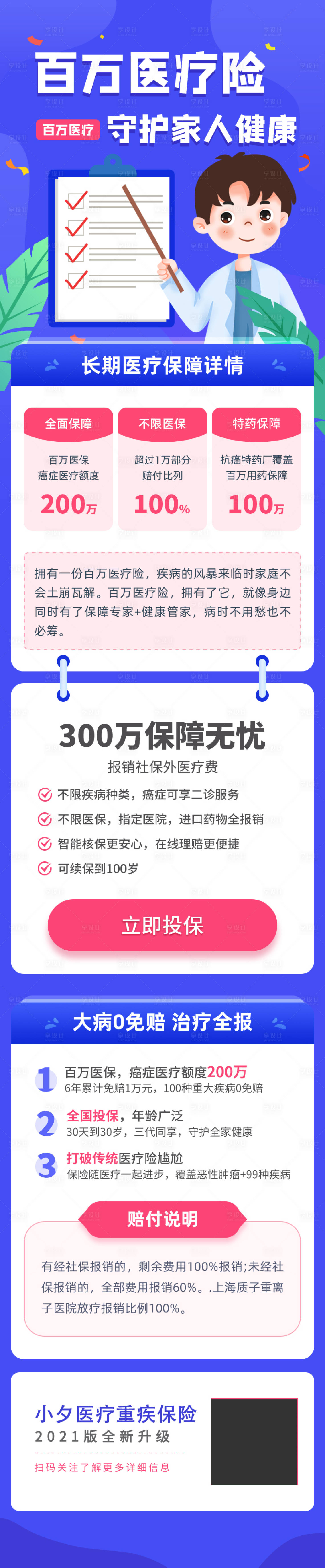 源文件下載【享設(shè)計】搜索編號：52970004742807551【藍(lán)色在線百萬醫(yī)療重疾險信息介紹長圖】