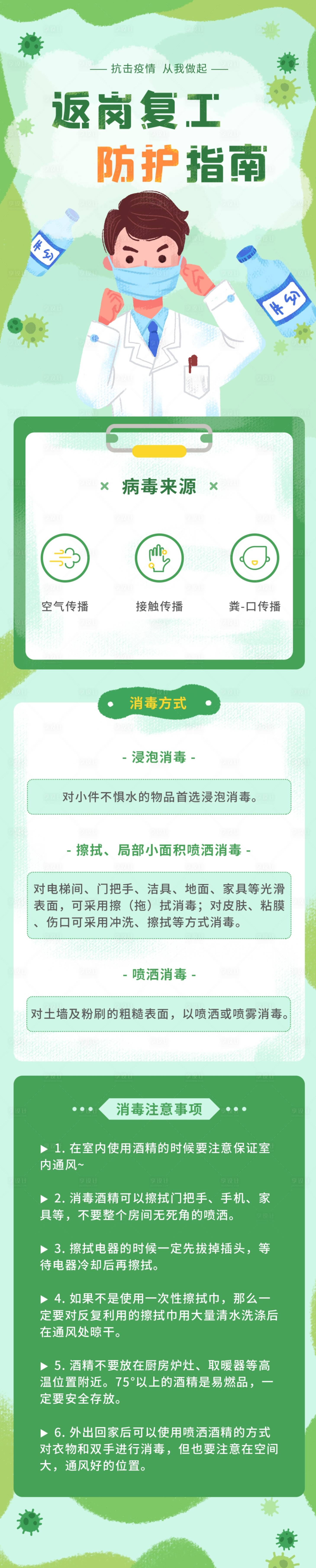 源文件下载【绿色返岗复工疫情注意长图海报】编号：40600004795122685