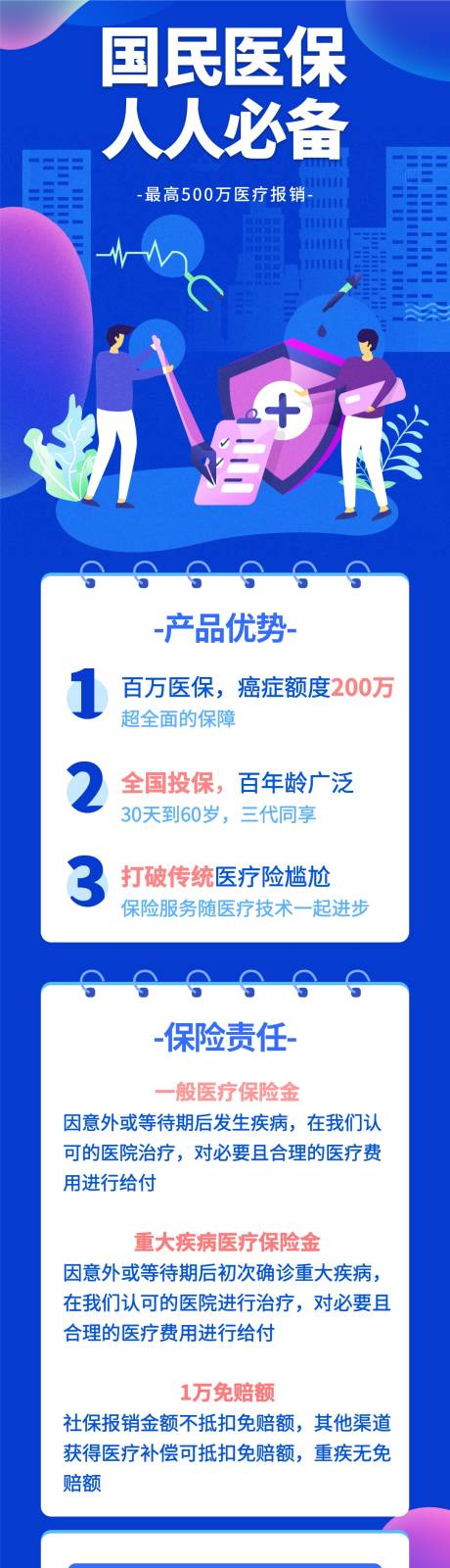 源文件下载【蓝色国民医疗重疾险保金介绍海报长图】编号：20210519221507692