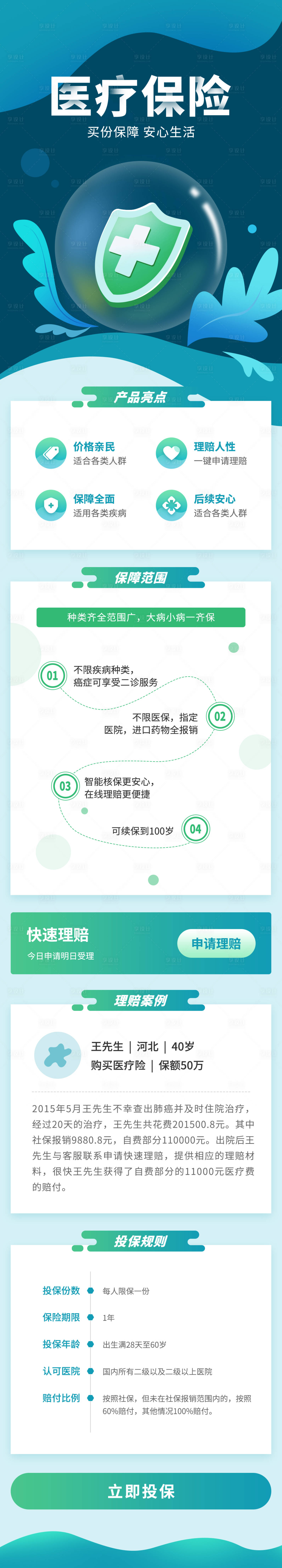源文件下載【綠色醫療保險宣傳海報長圖】編號：35440004758511642