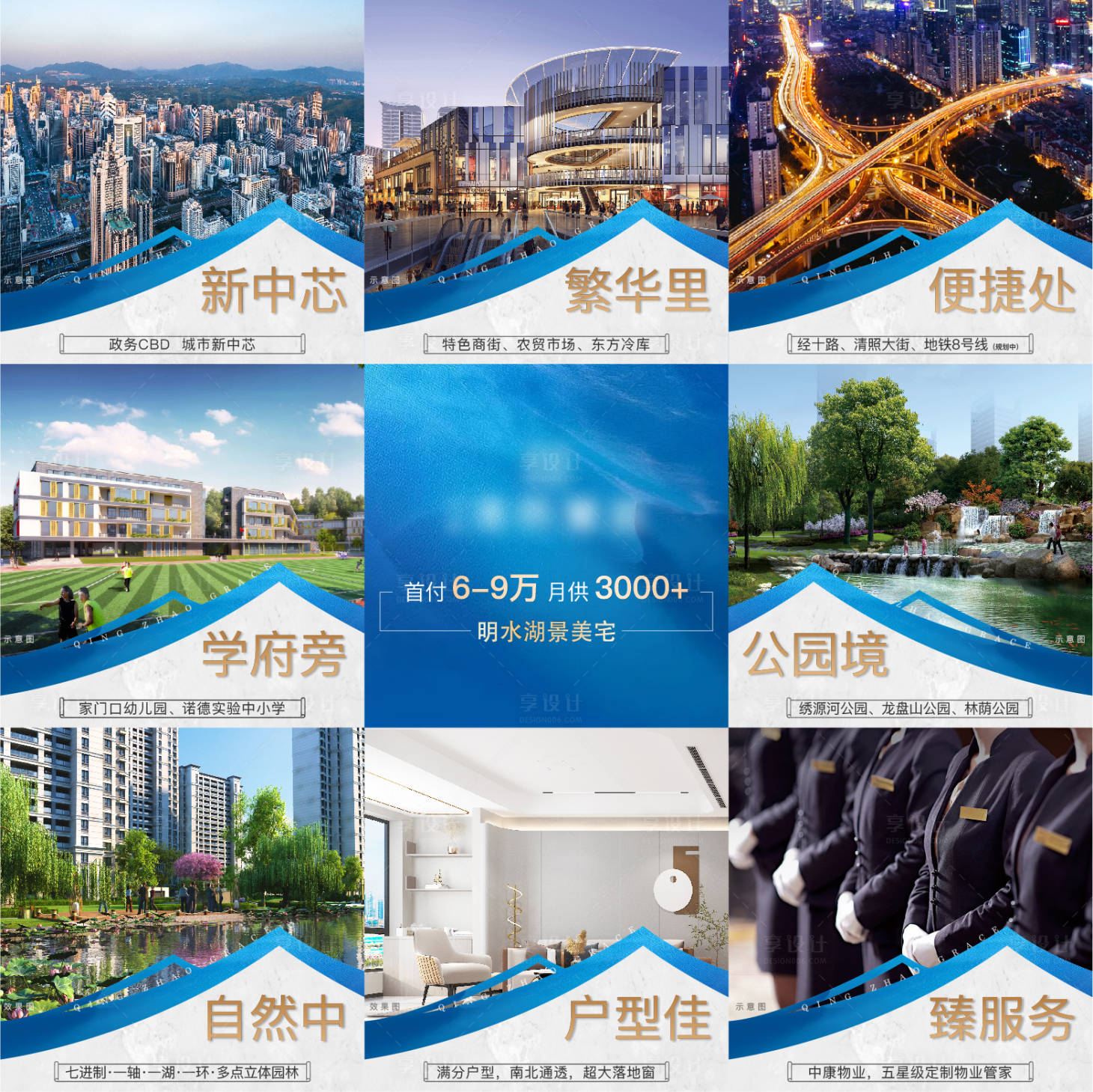源文件下载【享设计】搜索编号：74020004874533625【地产九宫格价值点海报】
