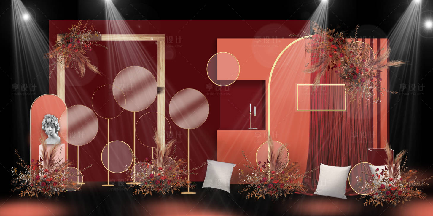 源文件下載【享設計】搜索編號：18810004509684654【復古紅色婚禮堆頭】