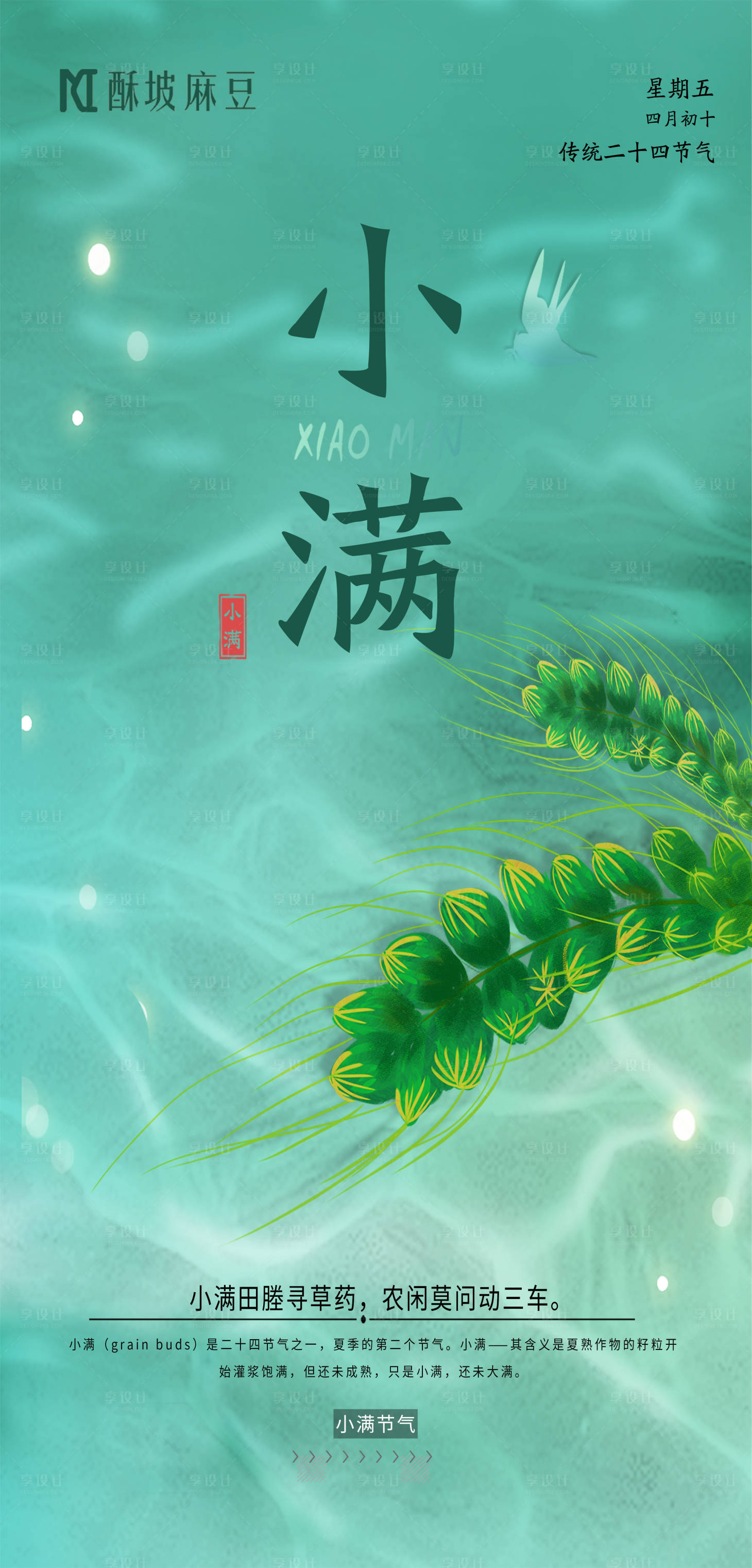 源文件下载【简约小满节气海报】编号：64660004714211394