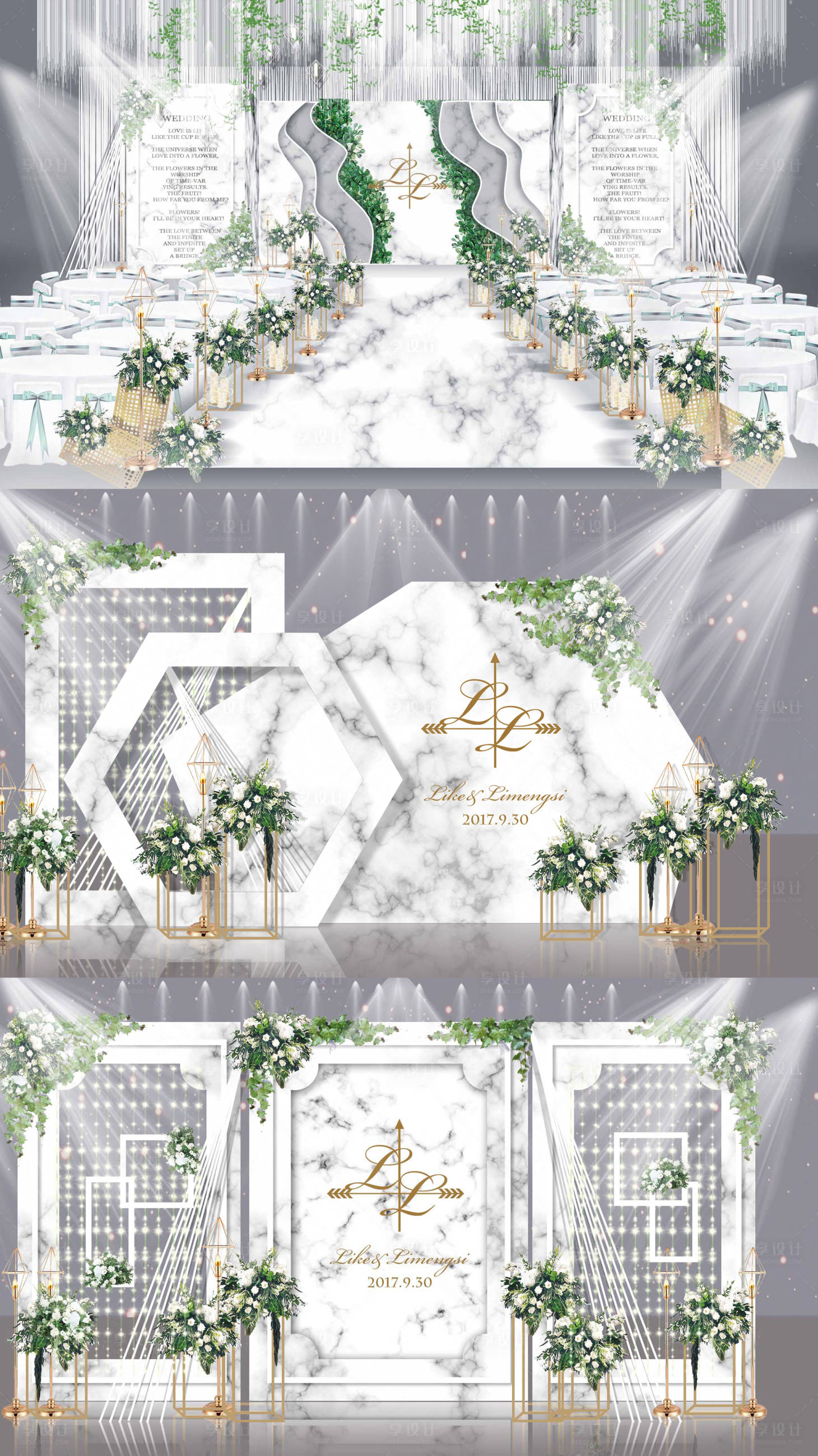 源文件下载【享设计】搜索编号：97980005354549749【白绿大理石婚礼效果图】
