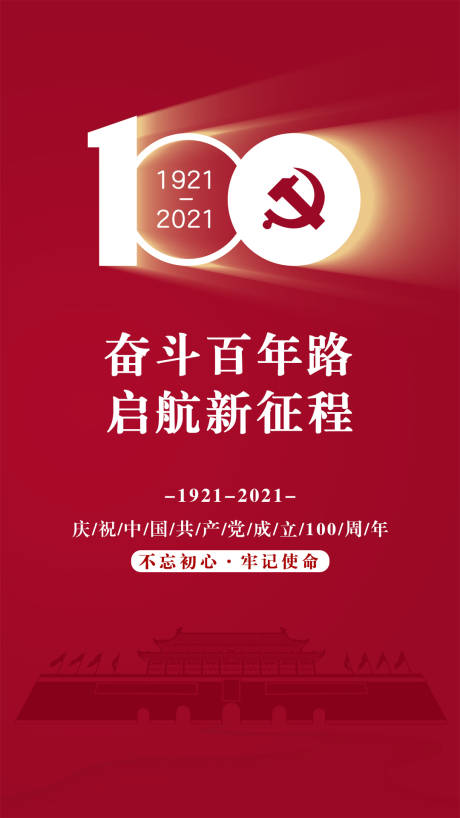 源文件下载【简约红色建党100周年海报】编号：91350005228206349