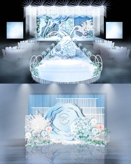 编号：20210630105307846【享设计】源文件下载-雾蓝色婚礼效果背景板