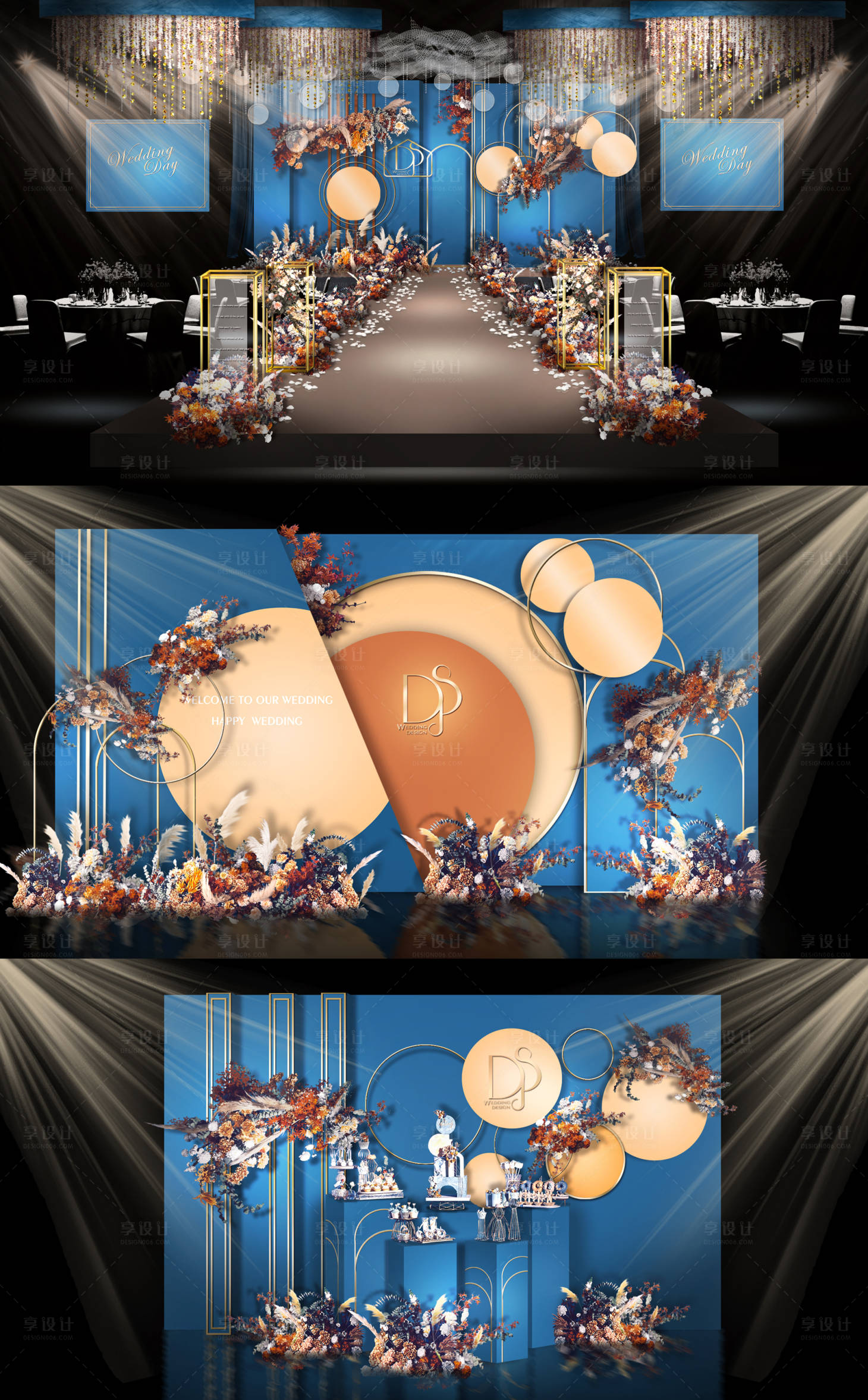 源文件下载【享设计】搜索编号：32680005246901341【莫兰迪蓝泰式婚礼活动展板】