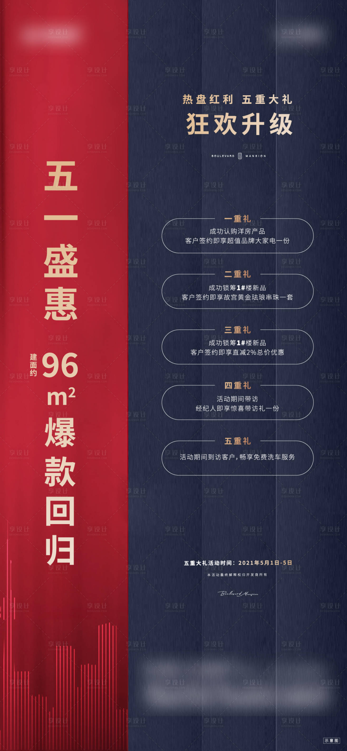 源文件下载【享设计】搜索编号：42250004936654060【特惠房源五重礼海报】