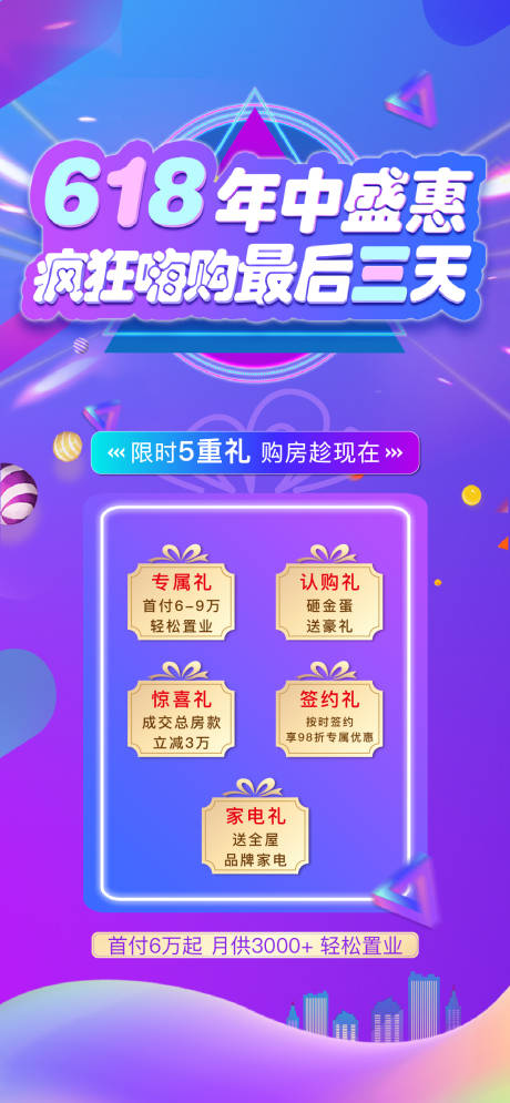 源文件下载【享设计】搜索编号：43710005122151090【618购房节五重礼钜惠海报】