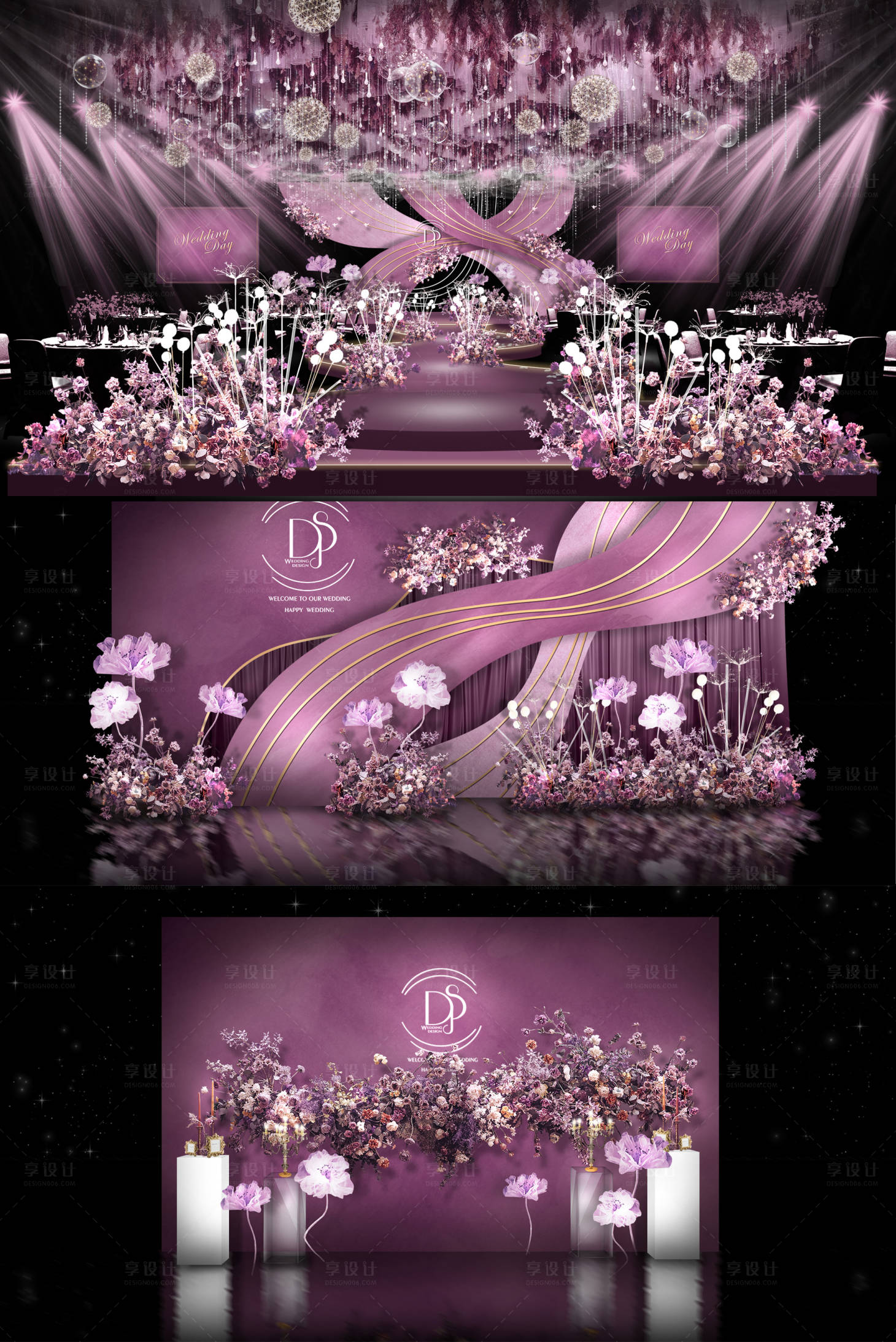 源文件下载【享设计】搜索编号：27340005201648219【紫色婚礼活动展板】