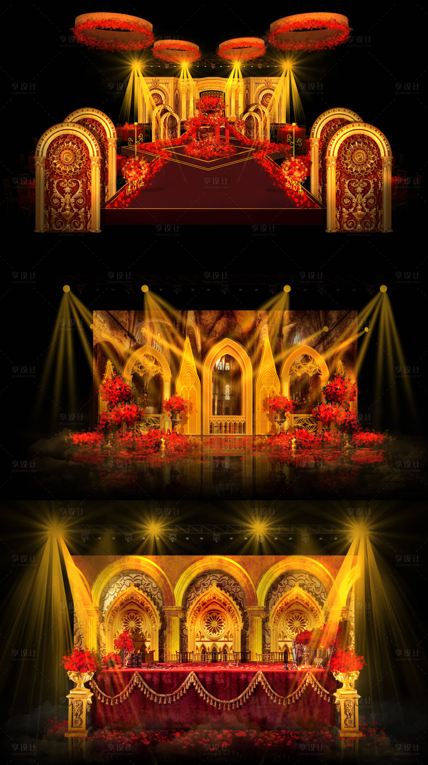 源文件下载【享设计】搜索编号：51510005400489231【红金欧式哥特门婚礼效果图】