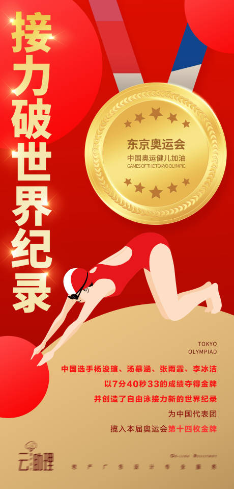 源文件下载【享设计】搜索编号：84290005804435145【奥运会自由泳接力冠军海报】