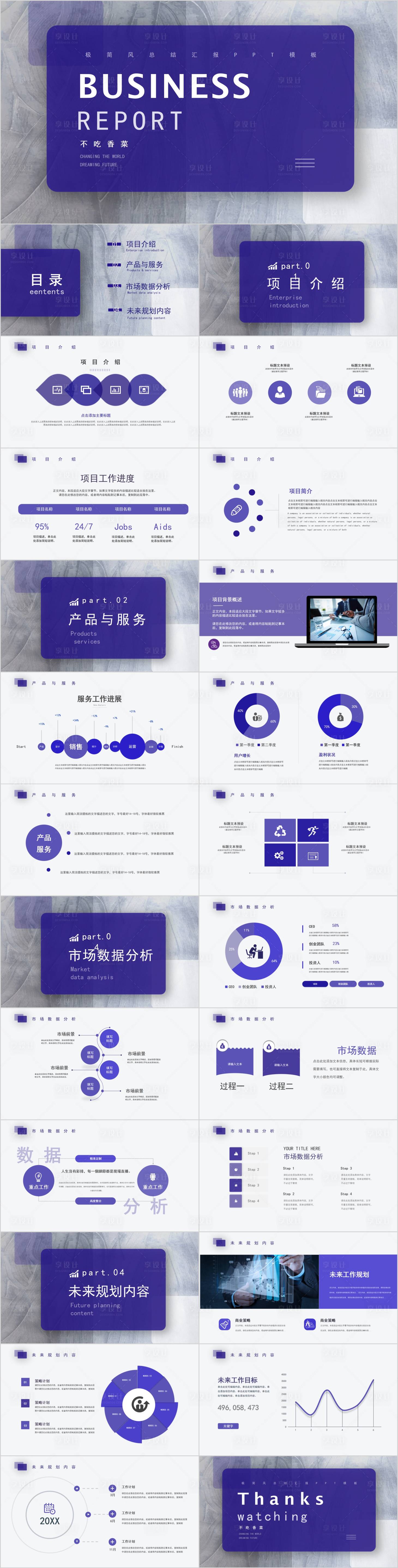 源文件下载【享设计】搜索编号：88630005389524381【极简风蓝色商务汇报PPT模板】