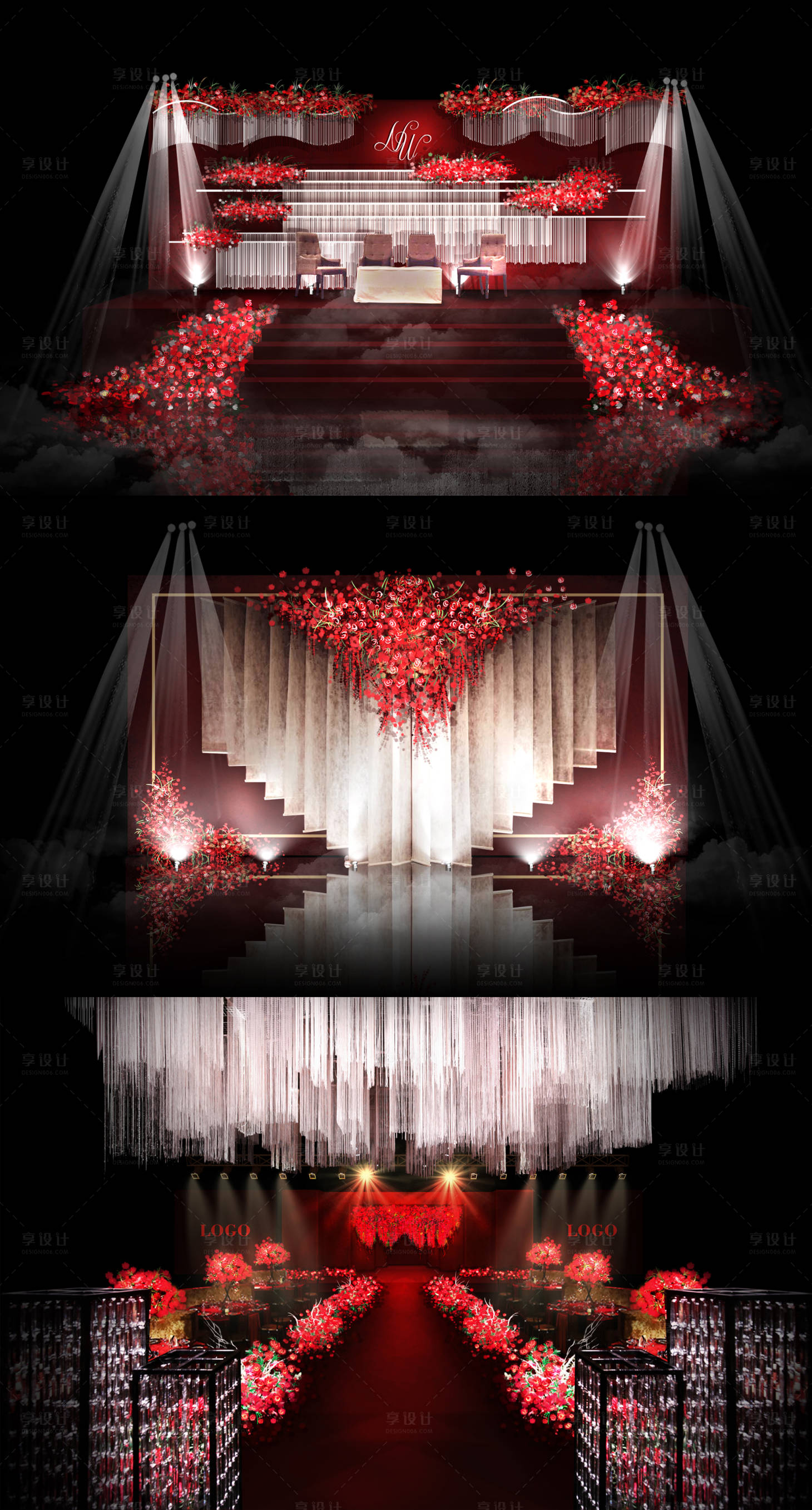 源文件下載【享設(shè)計】搜索編號：23880005400549813【熾紅白色歐式婚效果圖】