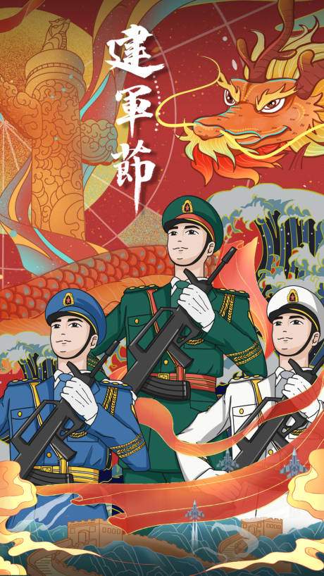 源文件下载【八一建军节海报】编号：96950005827071754