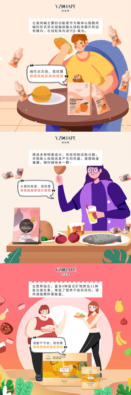 源文件下载【享设计】搜索编号：67800005734304396【微商海减脂卡通插画报】