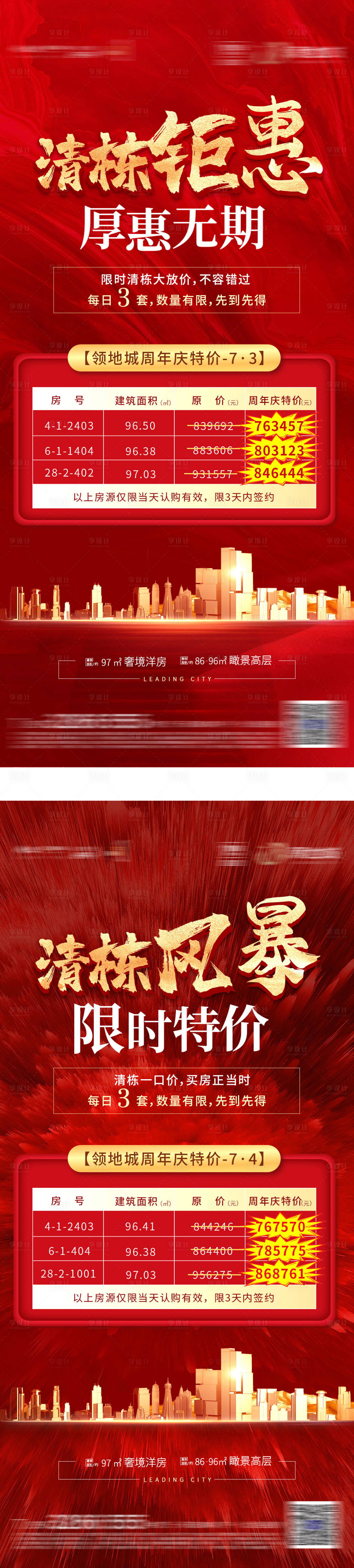 源文件下載【享設計】搜索編號：66810006179503797【地產紅金鉅惠清棟系列海報 】