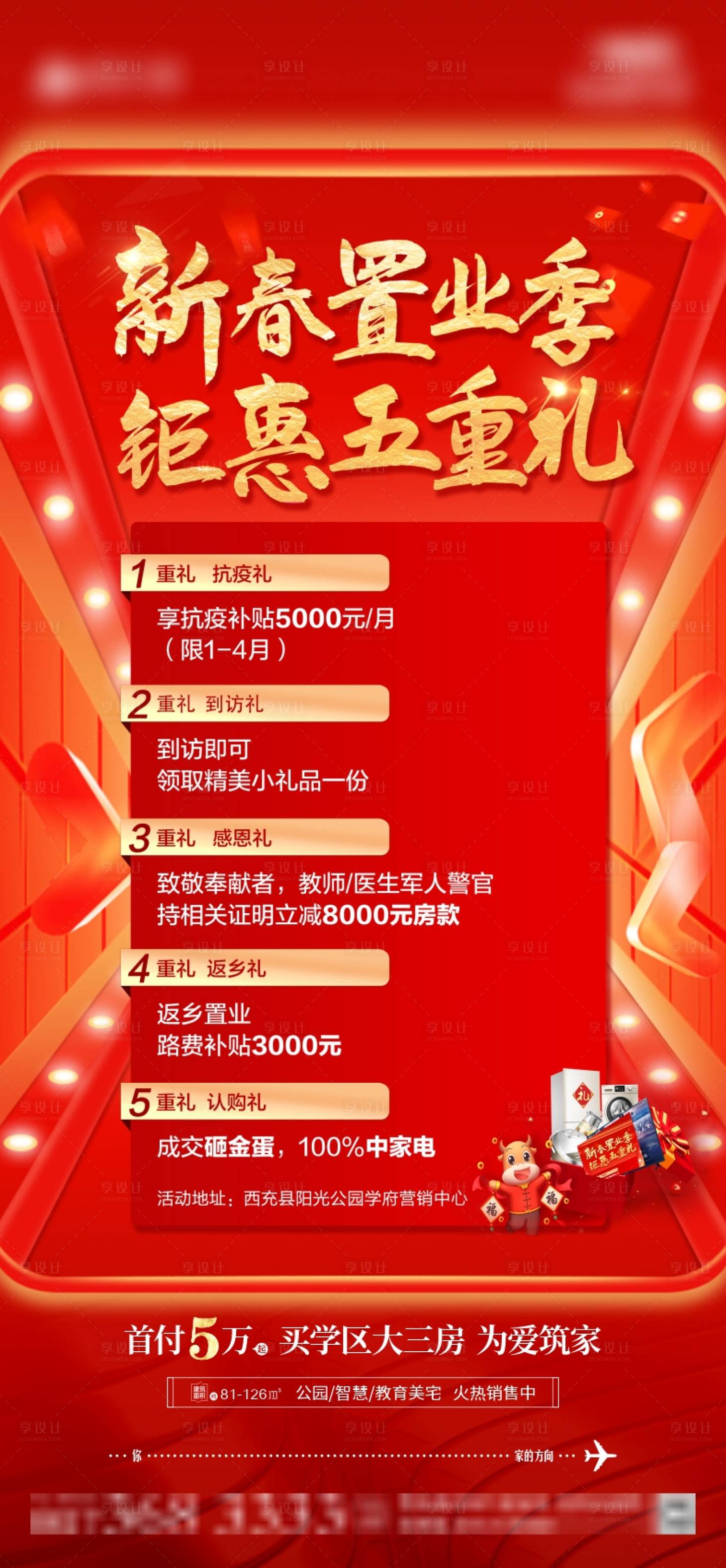 源文件下载【享设计】搜索编号：16340006053377381【地产新春置业五重礼海报】