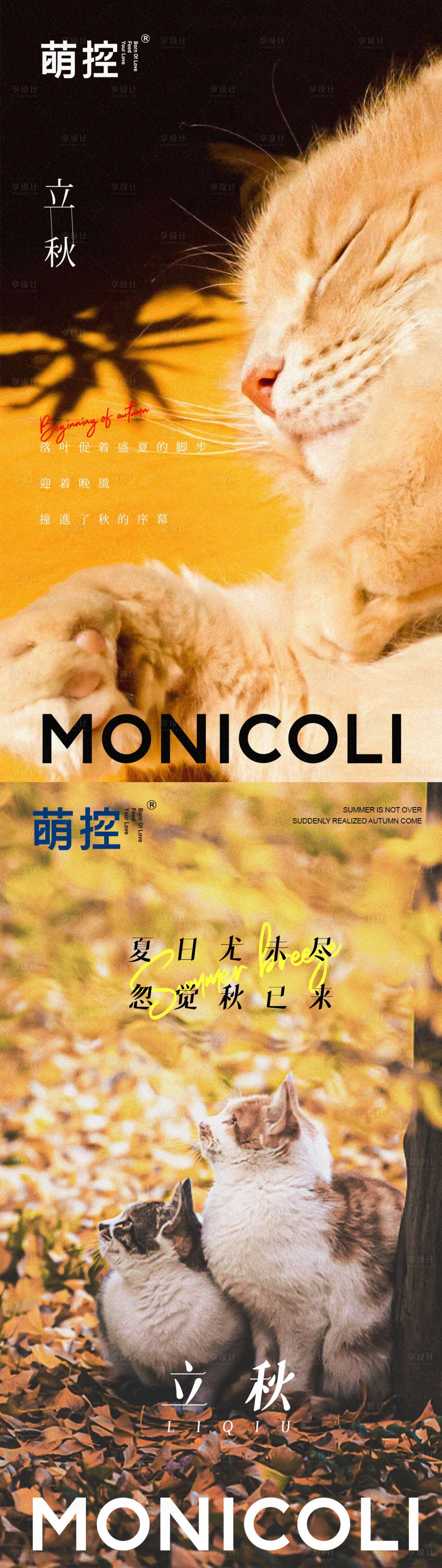 源文件下载【宠物猫品牌立秋节气海报】编号：20210802093818375