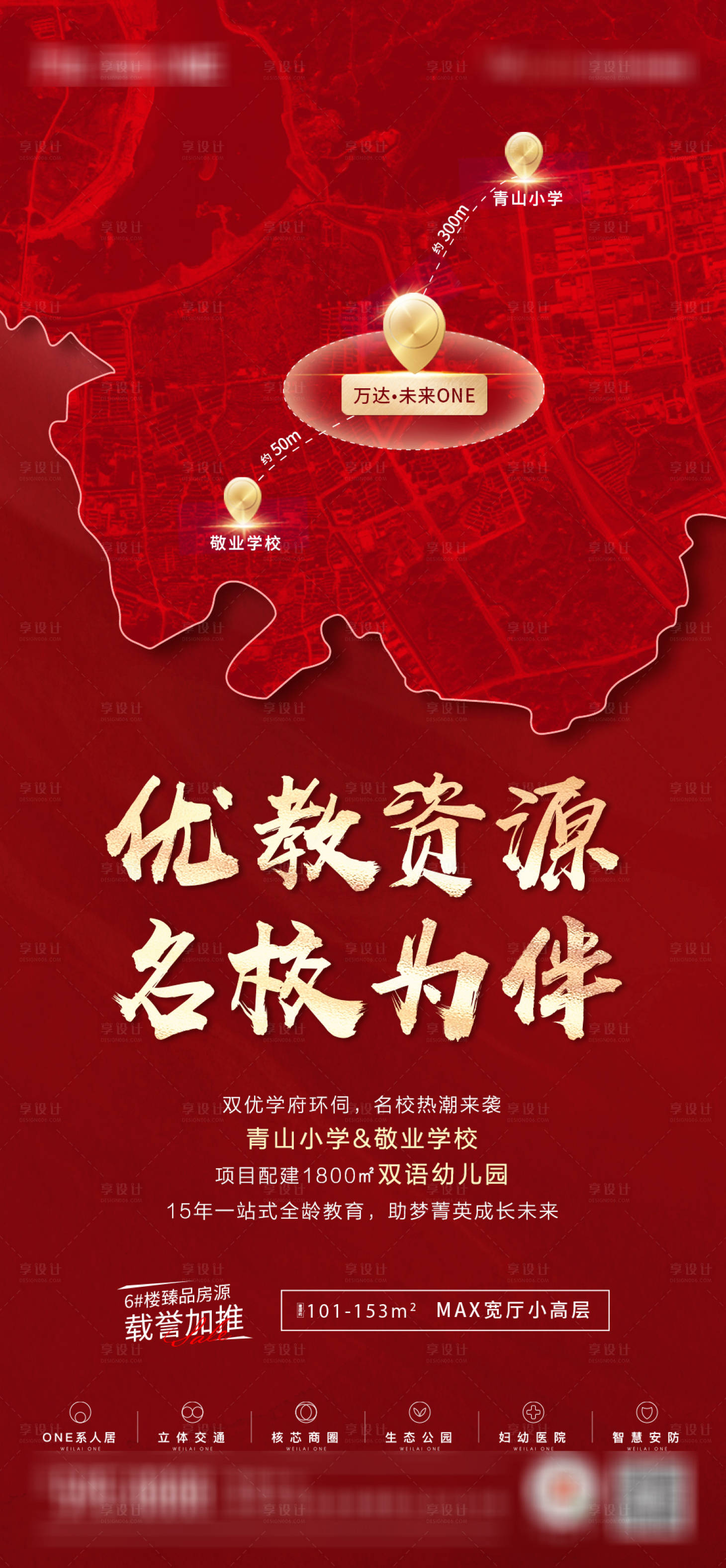 源文件下载【享设计】搜索编号：12620006207532523【地产学区价值点距离海报】