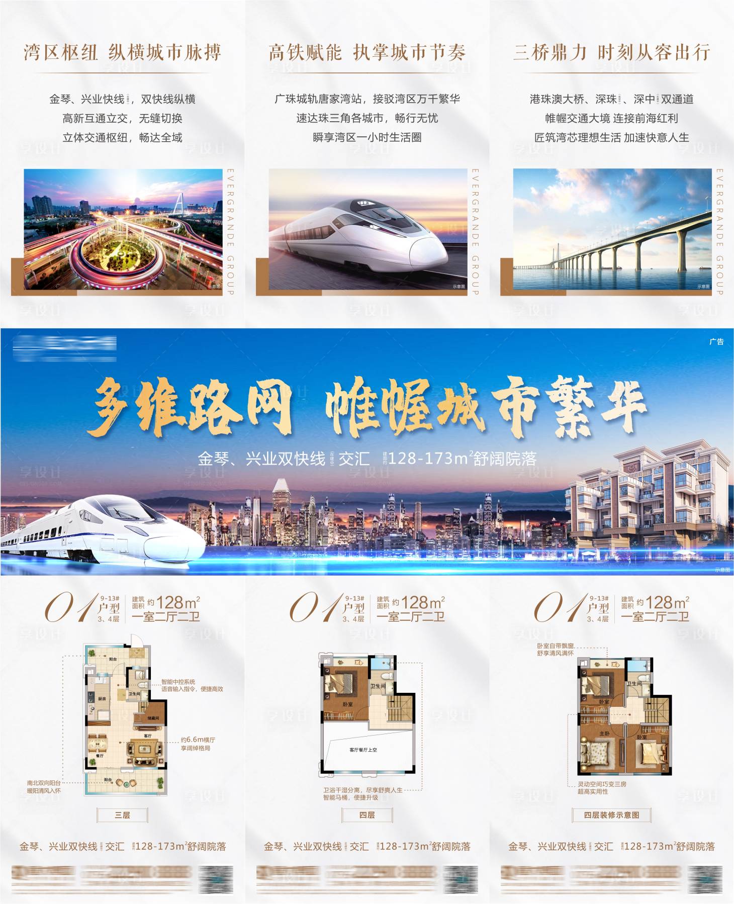 源文件下載【享設計】搜索編號：31130006251452388【地產交通三宮格海報】