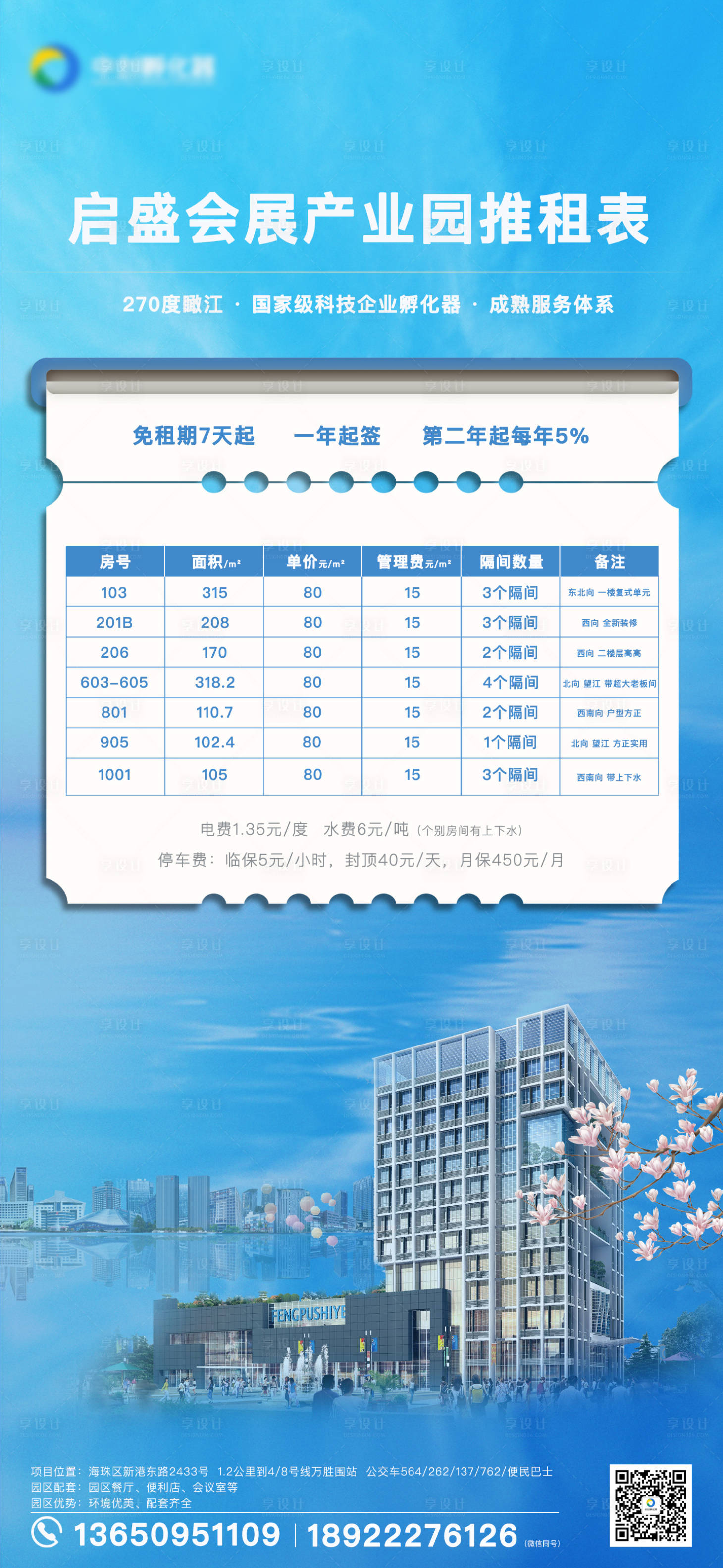 源文件下载【享设计】搜索编号：85870006118569433【产业园区租金表海报】