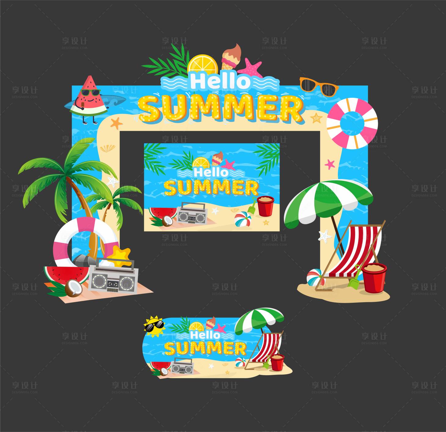 源文件下载【享设计】搜索编号：49040006080667683【夏日沙滩门头拍照】