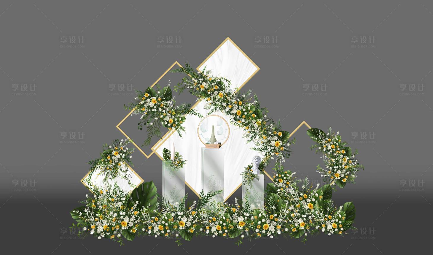 源文件下载【享设计】搜索编号：60730006093398945【白色金属方形艺术美陈组景】