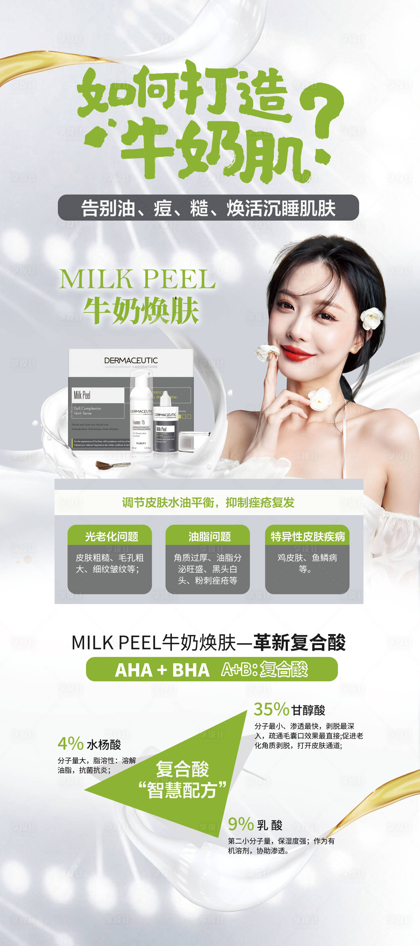 源文件下載【享設計】搜索編號：28730006494732710【醫美牛奶復合酸祛痘易拉寶海報展架】