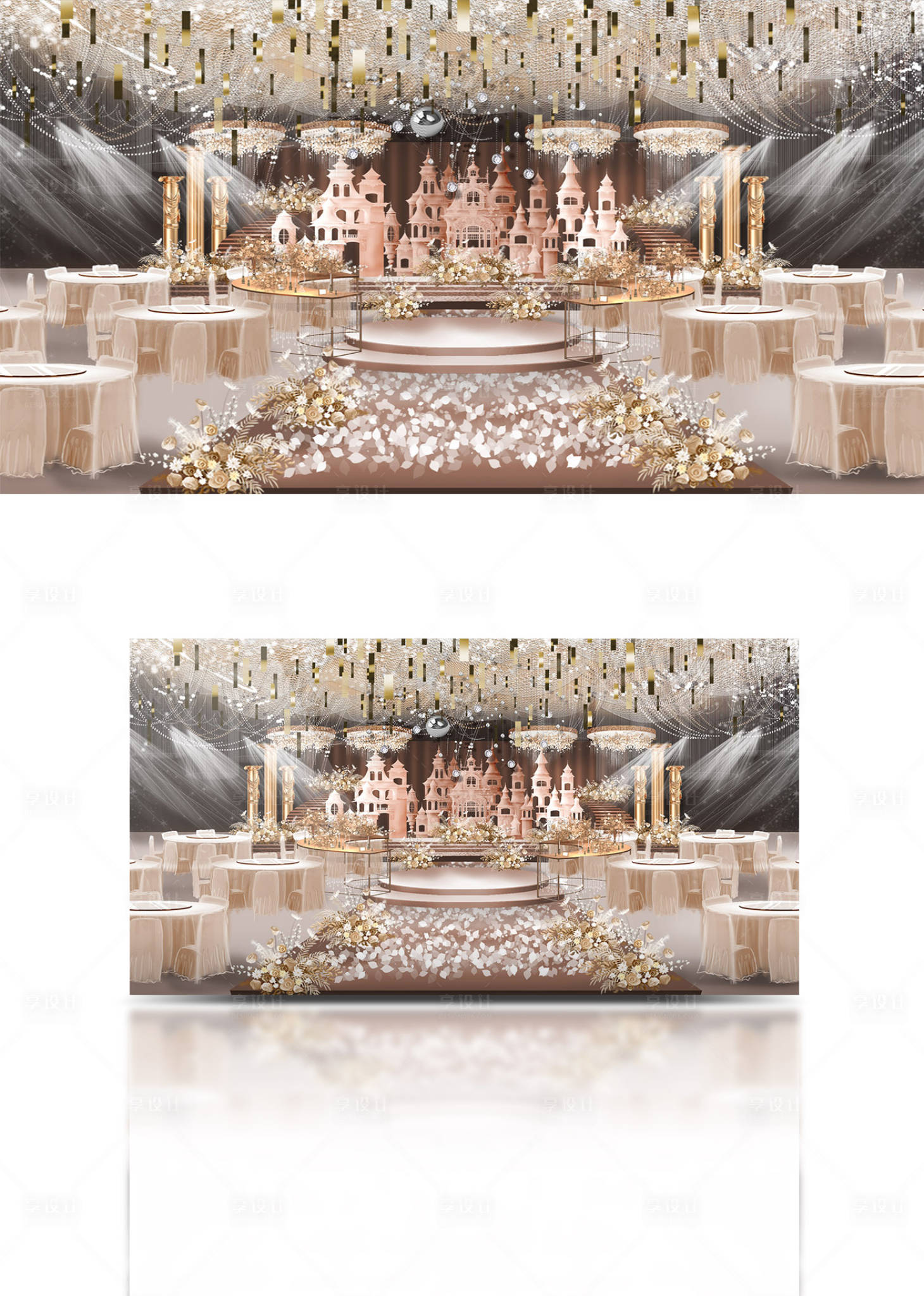 编号：20210920151522125【享设计】源文件下载-简欧浪漫粉色婚礼现场效果图