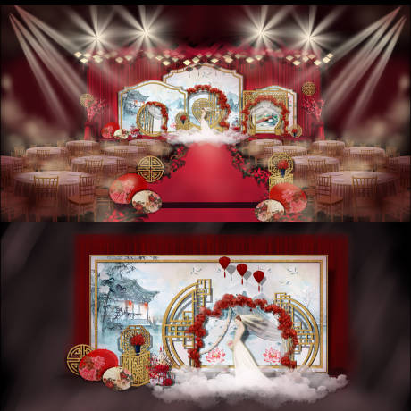 红色婚礼主题背景板