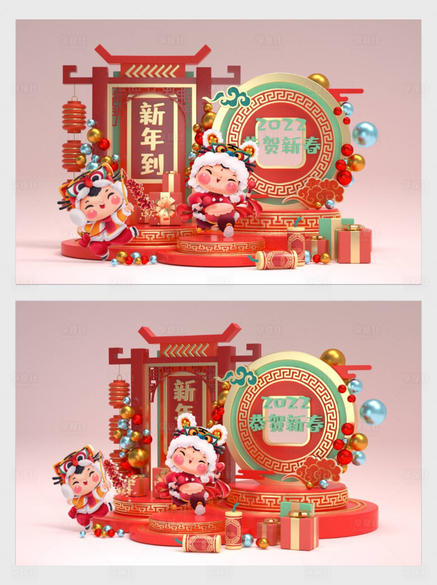 源文件下載【享設計】搜索編號：74180006493842718【紅色中國風喜迎新年美陳雕塑】