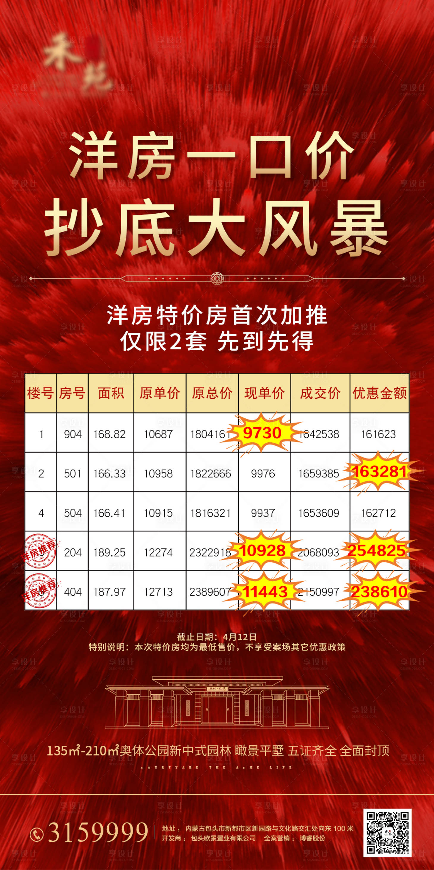 源文件下载【红色洋房特价房一口价海报】编号：31680006411322949