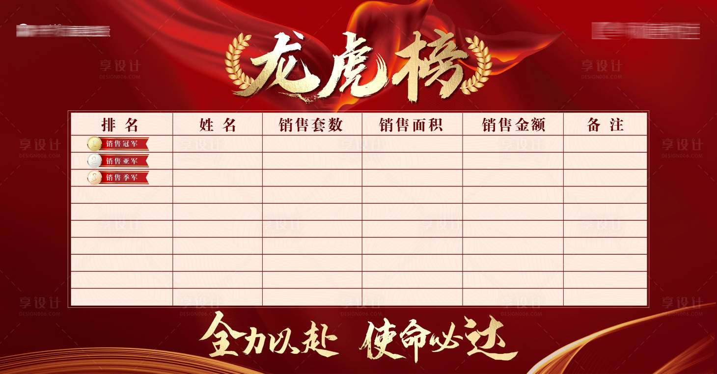 源文件下载【享设计】搜索编号：52240006330404655【地产红金销冠排行龙虎榜物料背景板】