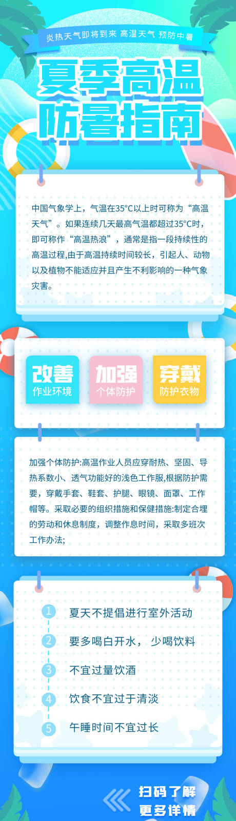 源文件下载【蓝色清新夏季防暑主题信息长图】编号：39540006642267457