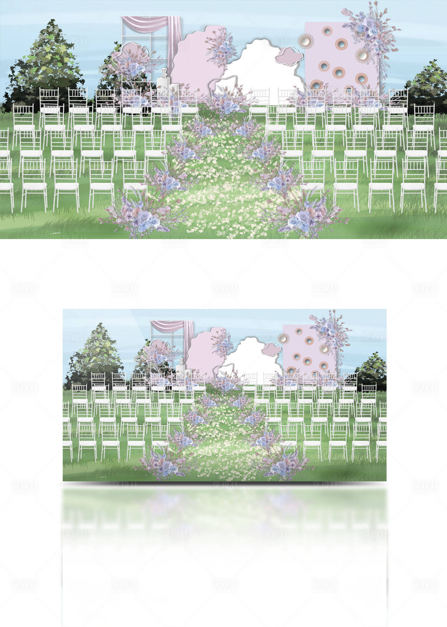 源文件下载【享设计】搜索编号：36730006697269589【户外梦幻紫色浪漫婚礼现场效果图】