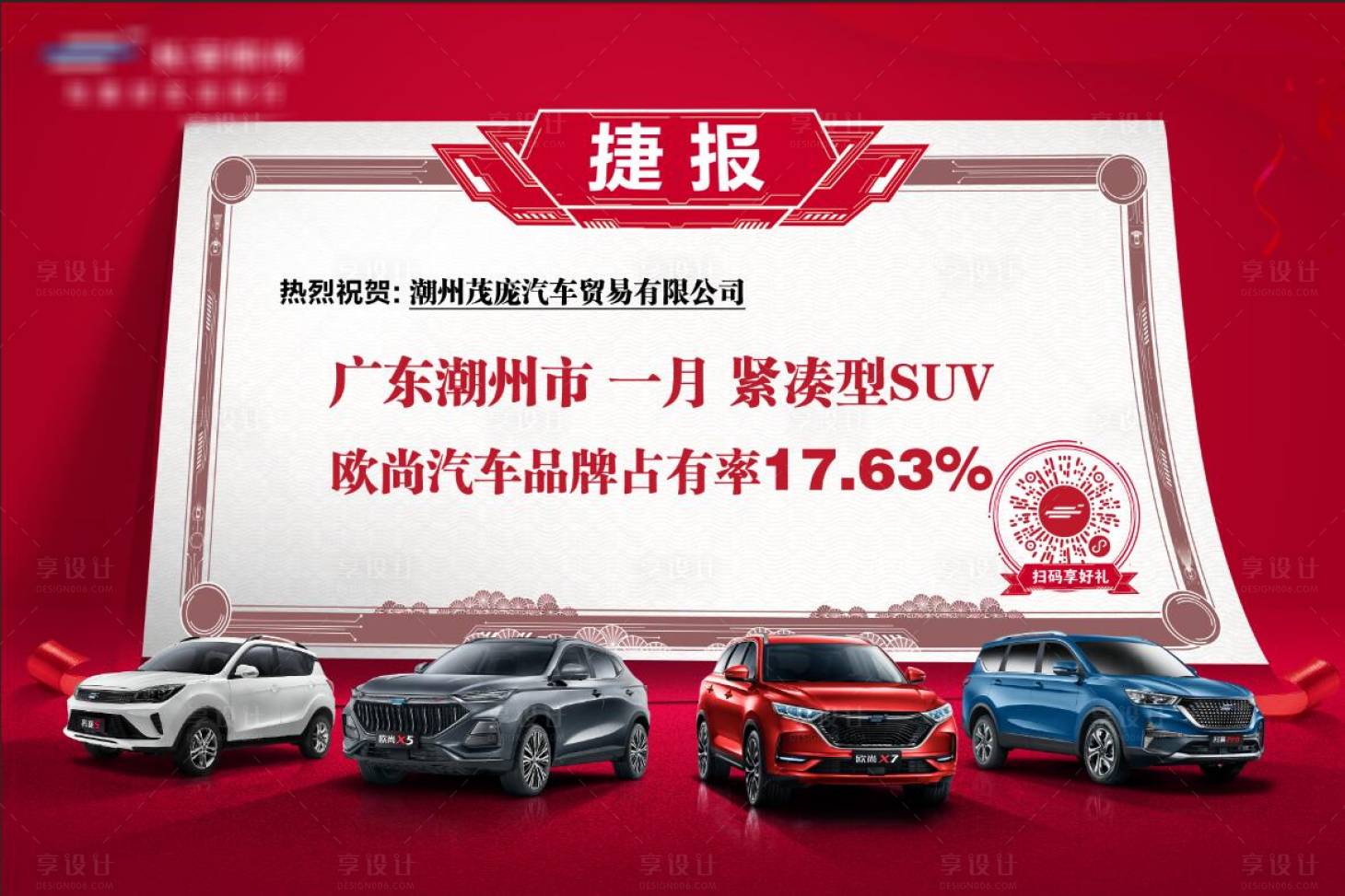 源文件下載【享設(shè)計】搜索編號：57680006983862817【汽車銷售捷報喜報背景板】