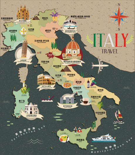 编号：20211014131707979【享设计】源文件下载-意大利手绘地图