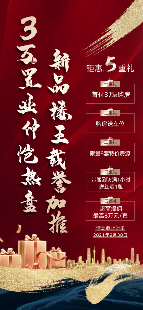 源文件下载【地产加推5重礼促销活动海报】编号：39890006848343966
