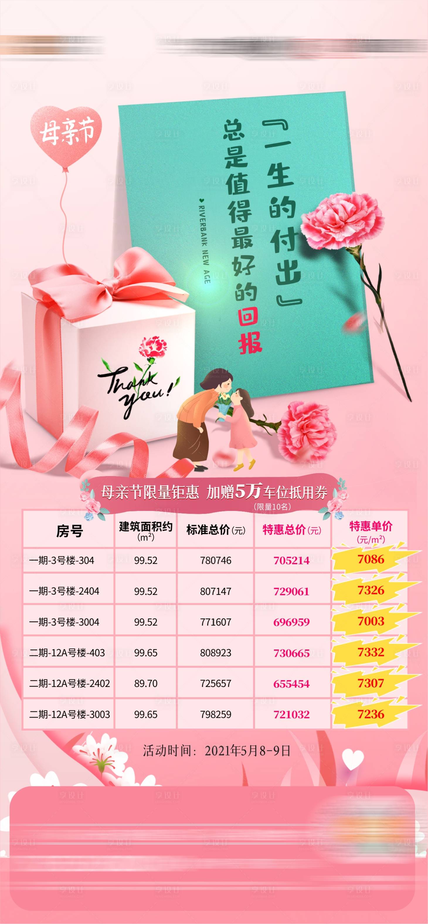 源文件下载【享设计】搜索编号：12280006890214097【地产母亲节特惠房刷屏暖场海报】