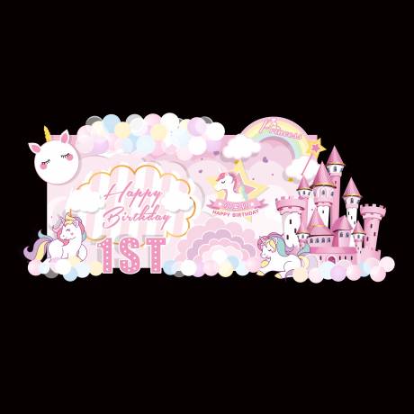 编号：20211027161024964【享设计】源文件下载-粉色城堡独角兽宝宝宴