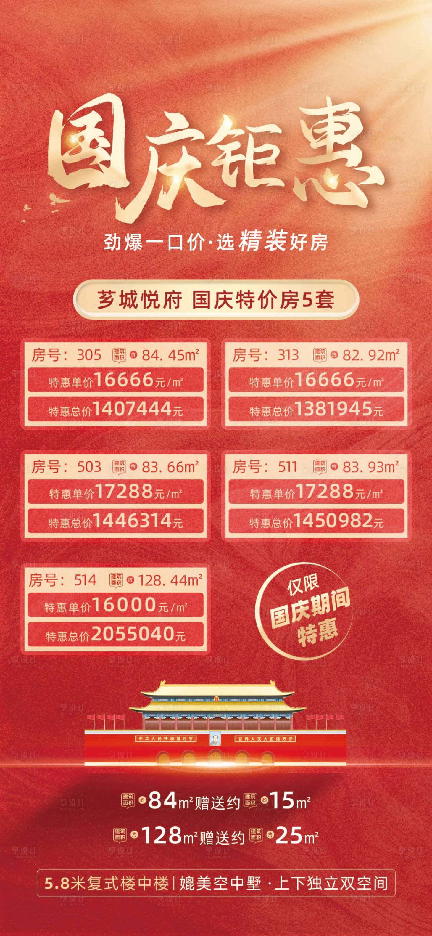 源文件下載【享設(shè)計】搜索編號：48150006822583581【房地產(chǎn)國慶特價房源海報】