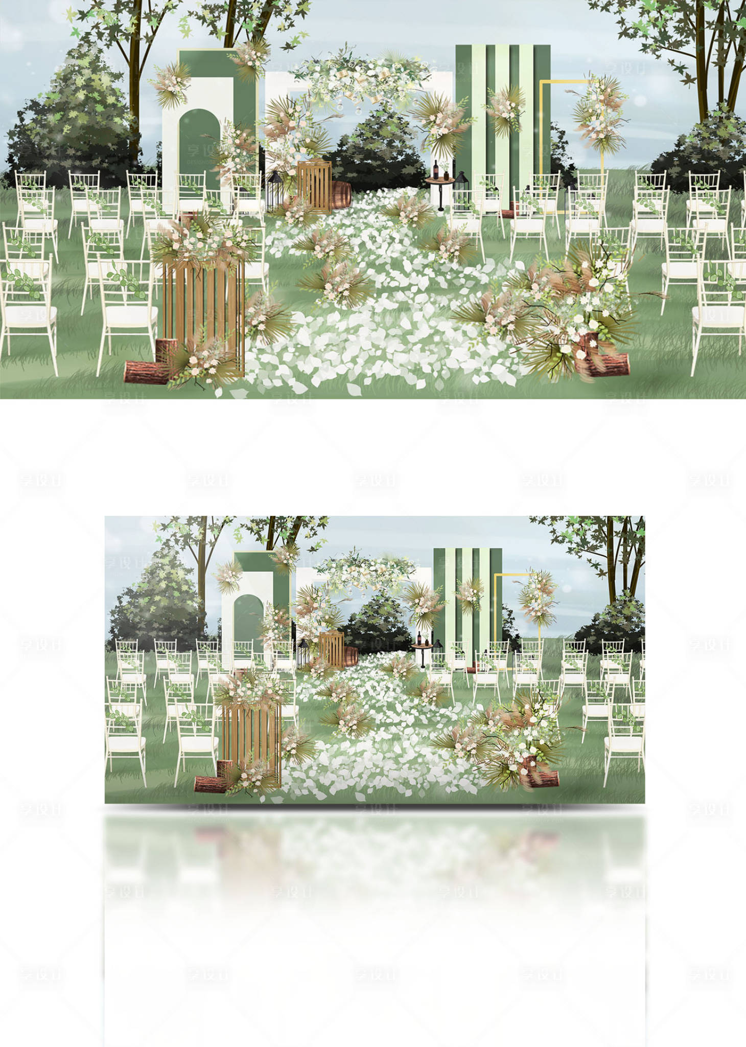 源文件下载【享设计】搜索编号：74210006697252007【户外清新草坪婚礼现场效果图】