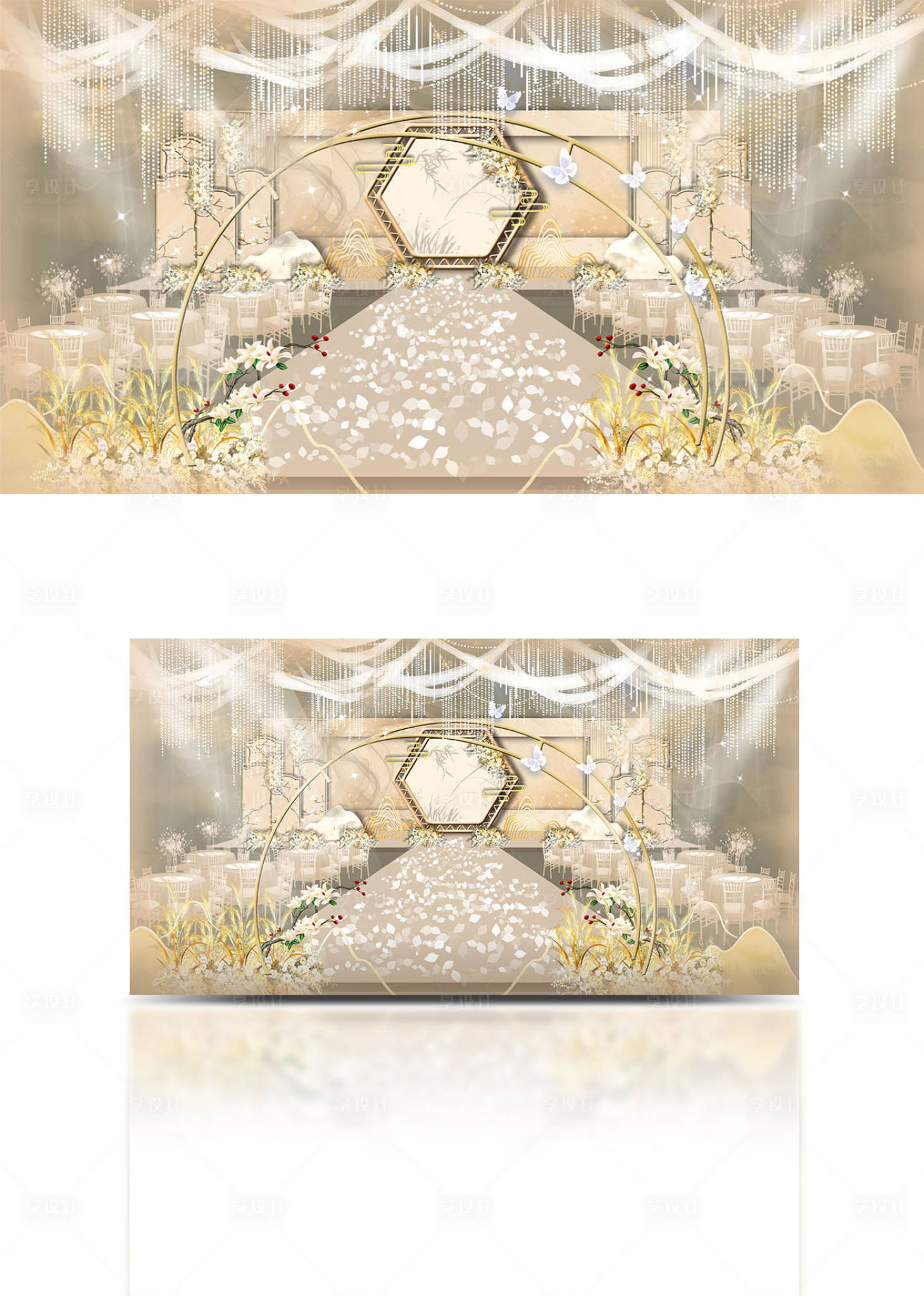 源文件下载【粉色浪漫江南水墨画婚礼效果图】编号：61070006697215016