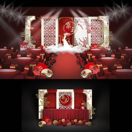 编号：20211002111533190【享设计】源文件下载-中式红色主题婚礼背景板