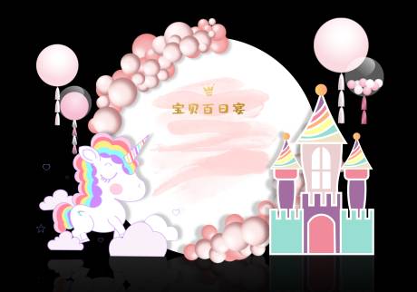 编号：20211027175045472【享设计】源文件下载-粉色独角兽宝宝宴活动展板